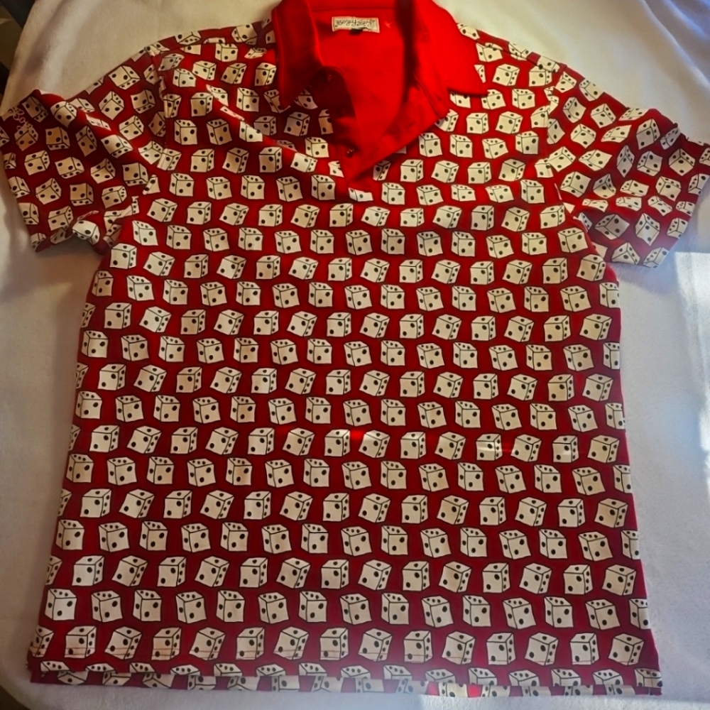 Bogey Boys Red Golf  Full Print "Dice"Polo Button Up Shirt XXL